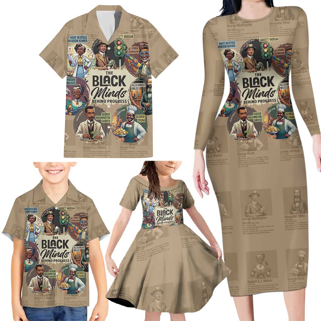 The Black Minds Behind Progress Family Matching Long Sleeve Bodycon Dress and Hawaiian Shirt Africa Black Invention - Wonder Print Shop