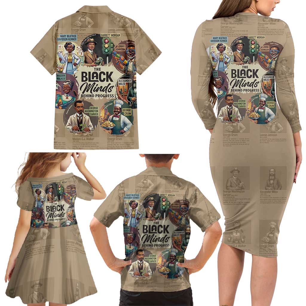 The Black Minds Behind Progress Family Matching Long Sleeve Bodycon Dress and Hawaiian Shirt Africa Black Invention - Wonder Print Shop