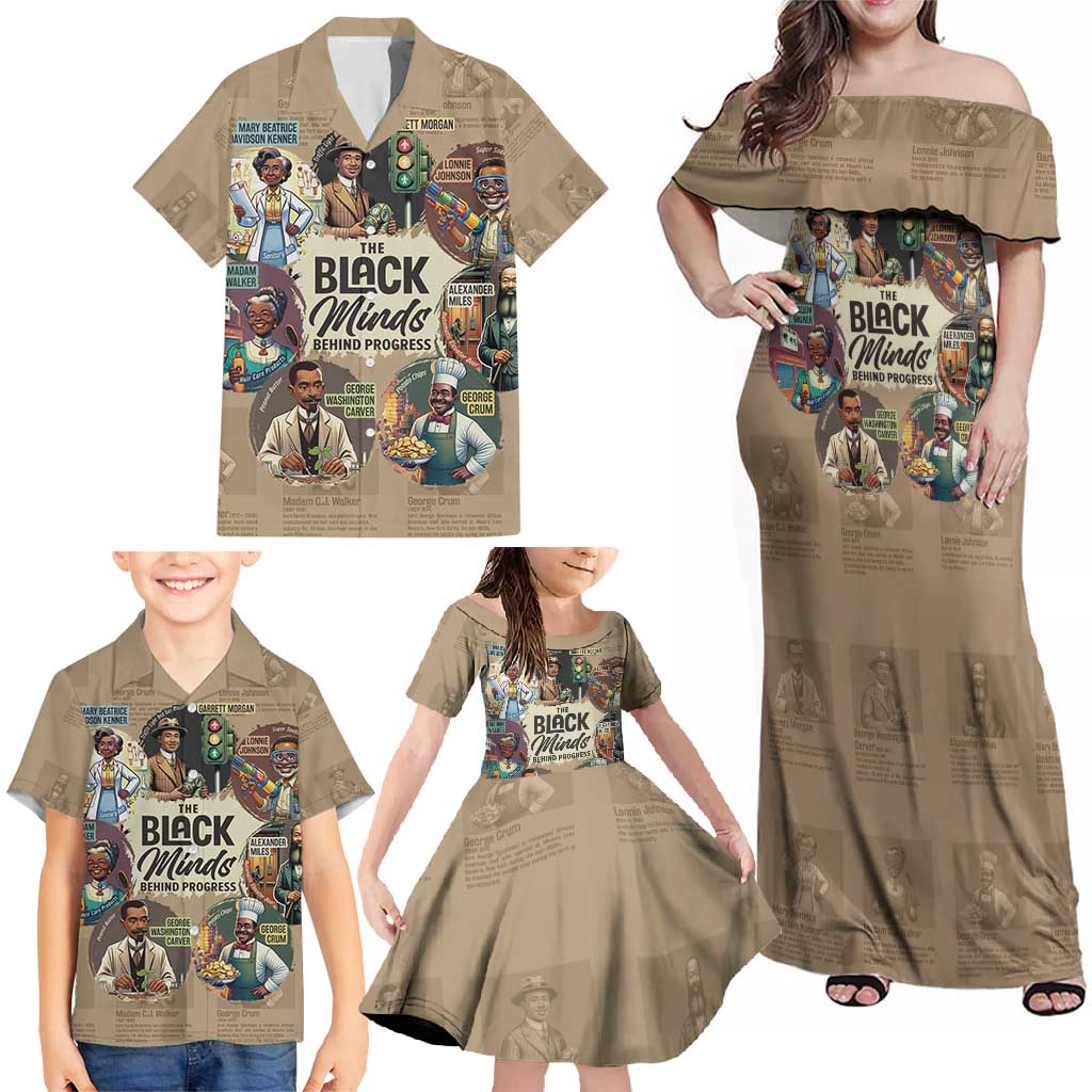 The Black Minds Behind Progress Family Matching Off Shoulder Maxi Dress and Hawaiian Shirt Africa Black Invention - Wonder Print Shop