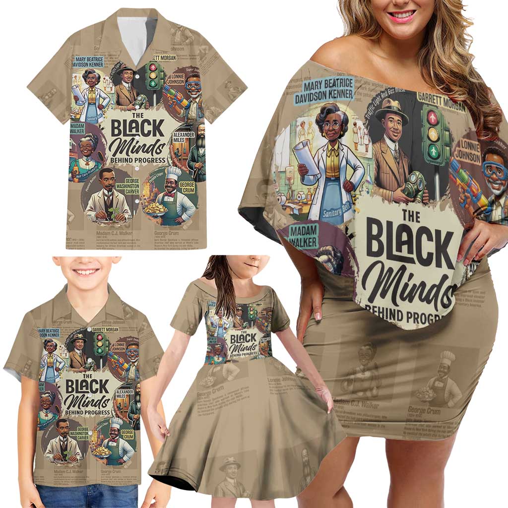 The Black Minds Behind Progress Family Matching Off Shoulder Short Dress and Hawaiian Shirt Africa Black Invention - Wonder Print Shop