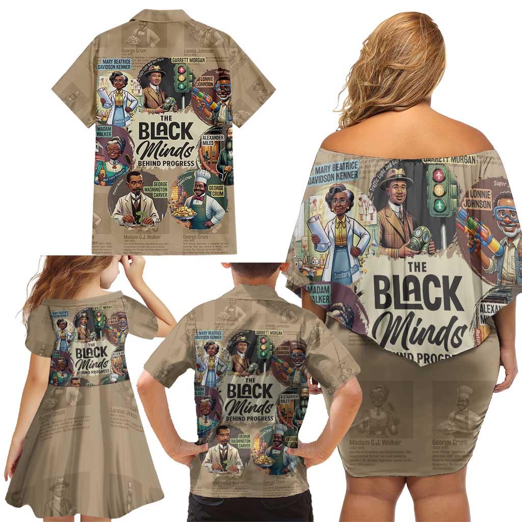 The Black Minds Behind Progress Family Matching Off Shoulder Short Dress and Hawaiian Shirt Africa Black Invention - Wonder Print Shop