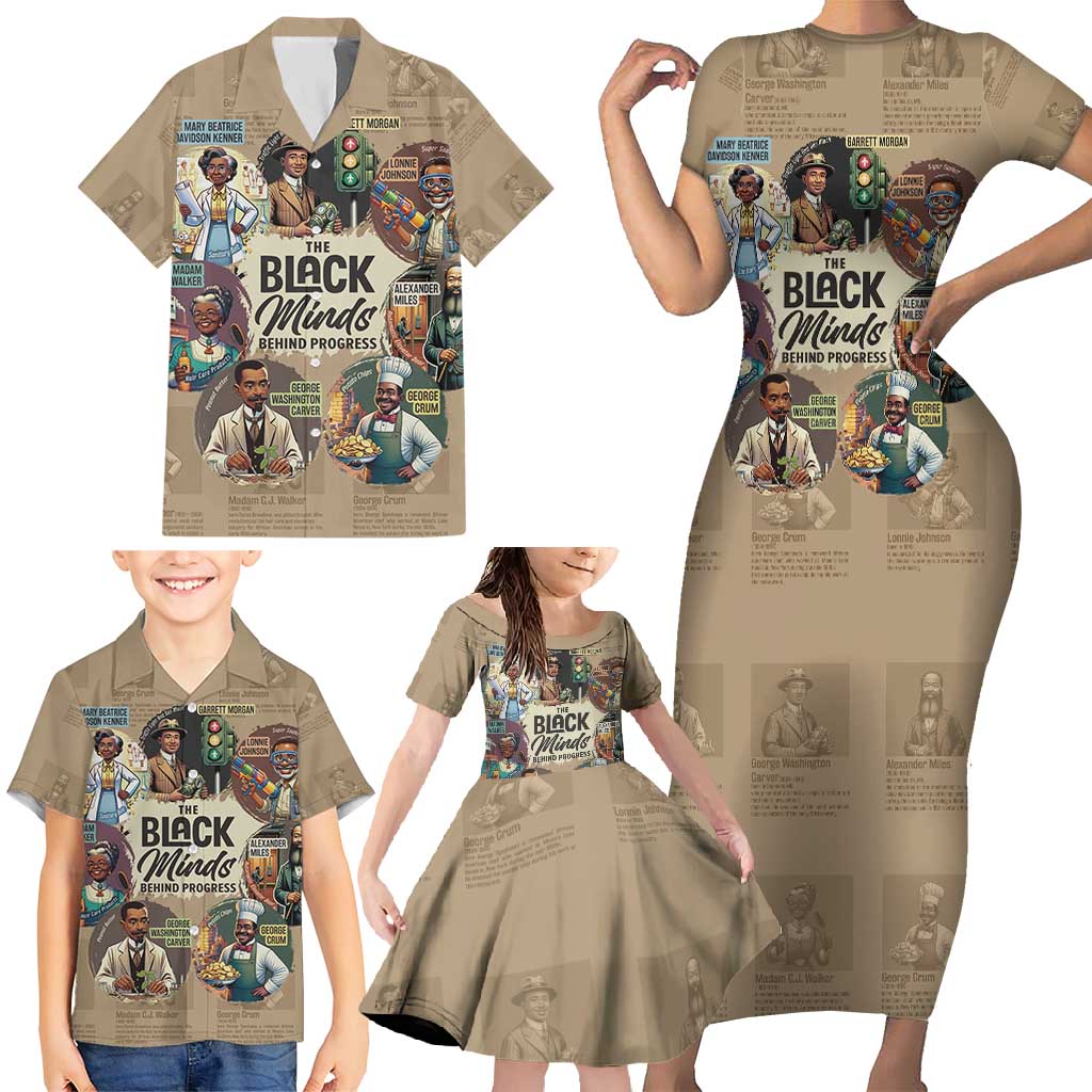 The Black Minds Behind Progress Family Matching Short Sleeve Bodycon Dress and Hawaiian Shirt Africa Black Invention - Wonder Print Shop