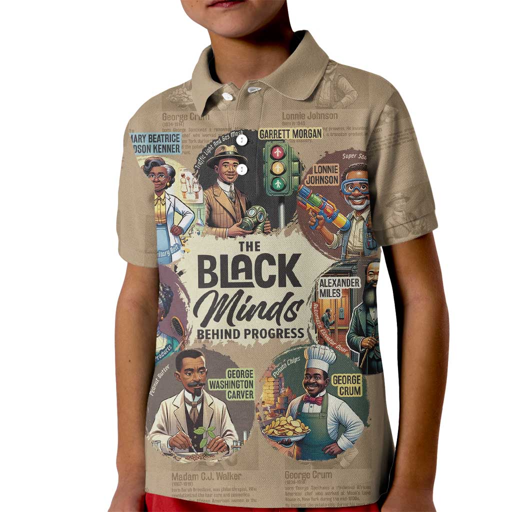 The Black Minds Behind Progress Kid Polo Shirt Africa Black Invention - Wonder Print Shop