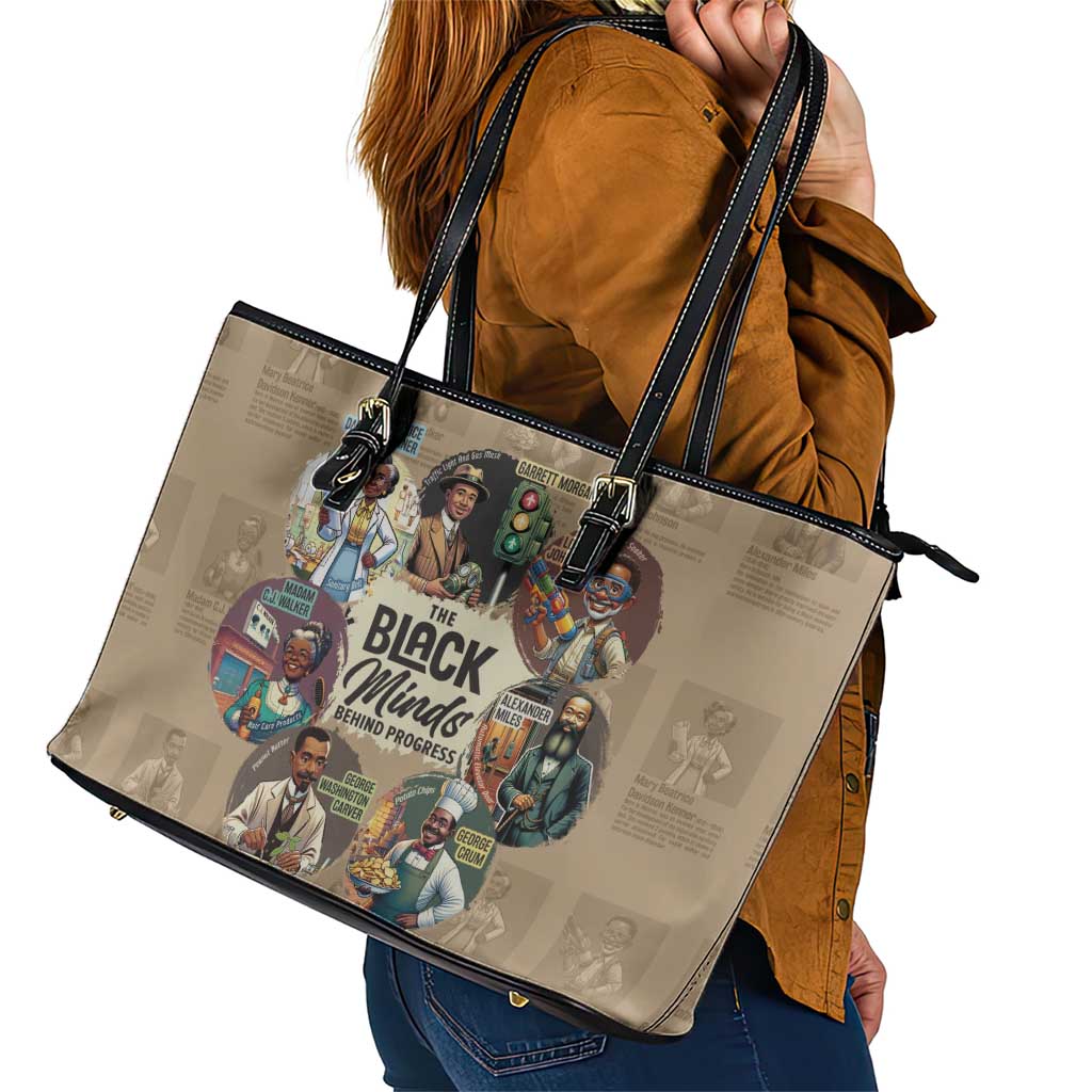 The Black Minds Behind Progress Leather Tote Bag Africa Black Invention - Wonder Print Shop