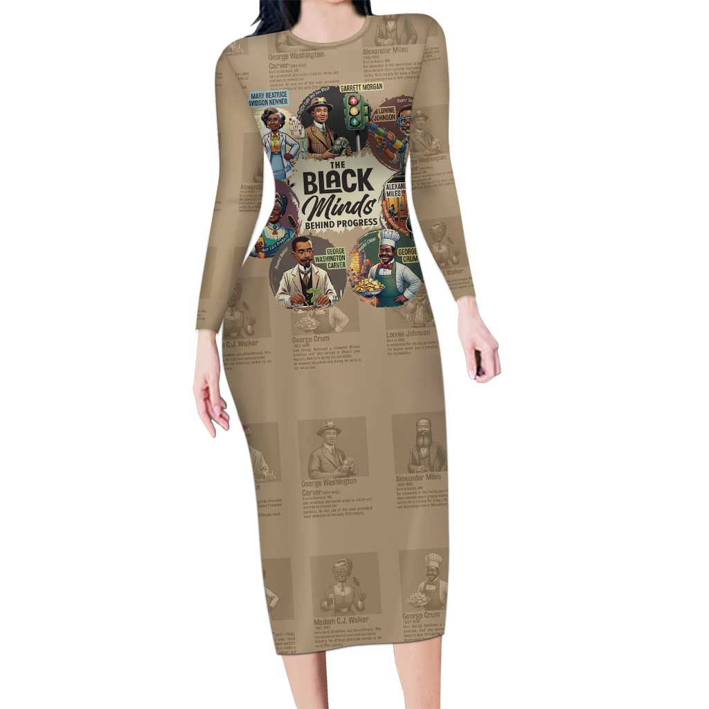 The Black Minds Behind Progress Long Sleeve Bodycon Dress Africa Black Invention - Wonder Print Shop