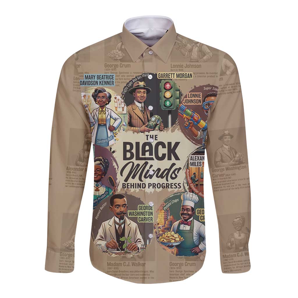 The Black Minds Behind Progress Long Sleeve Button Shirt Africa Black Invention - Wonder Print Shop