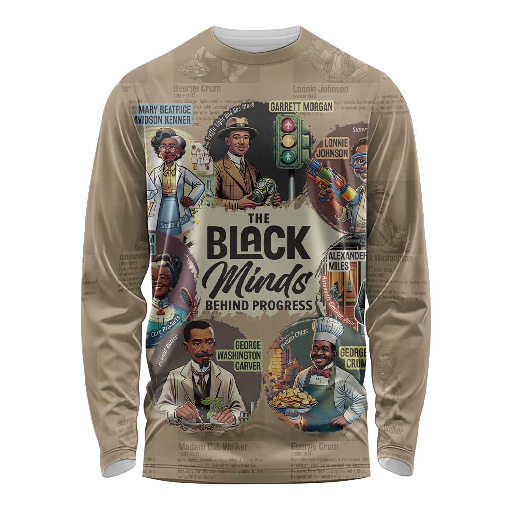 The Black Minds Behind Progress Long Sleeve Shirt Africa Black Invention - Wonder Print Shop