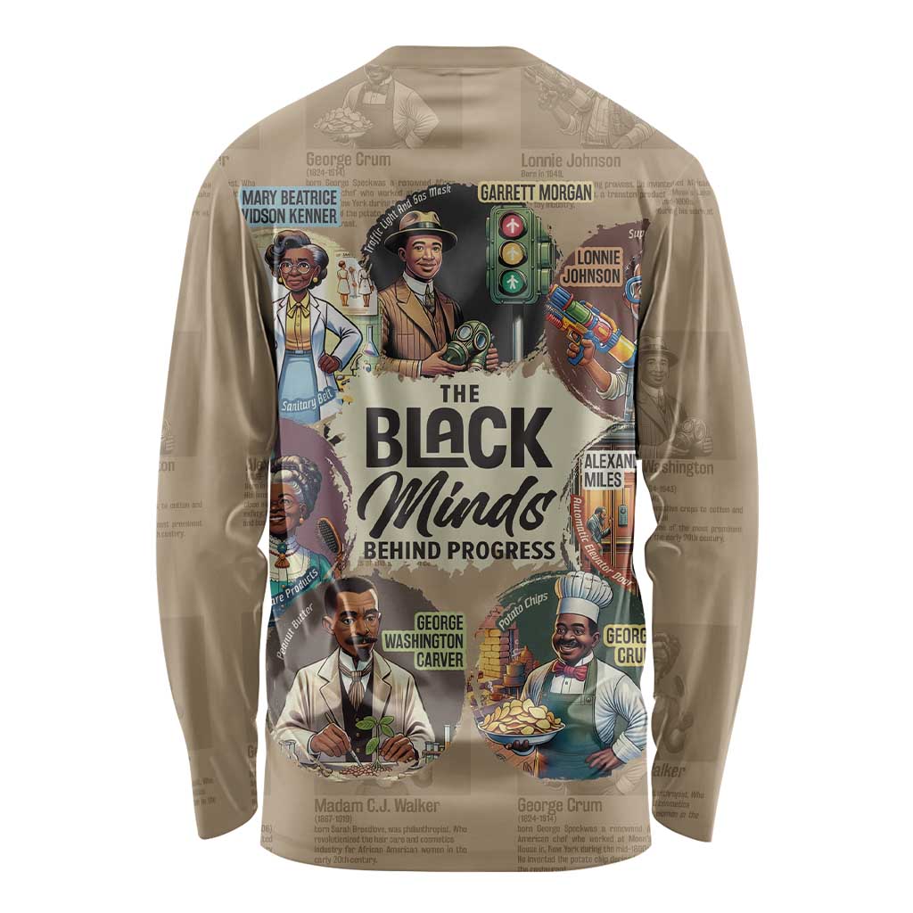 The Black Minds Behind Progress Long Sleeve Shirt Africa Black Invention - Wonder Print Shop