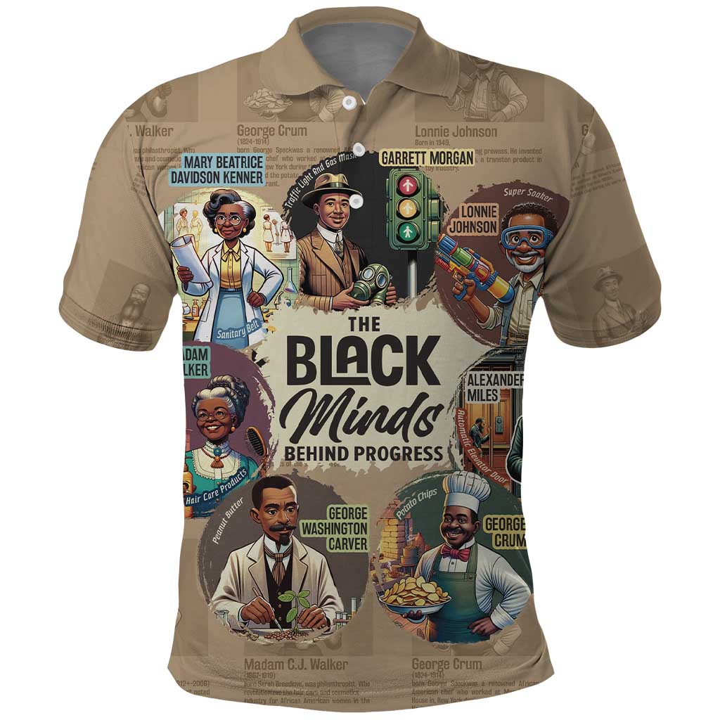 The Black Minds Behind Progress Polo Shirt Africa Black Invention - Wonder Print Shop