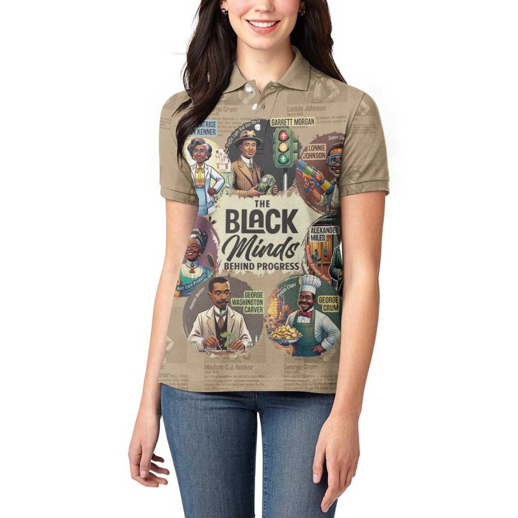 The Black Minds Behind Progress Women Polo Shirt Africa Black Invention - Wonder Print Shop