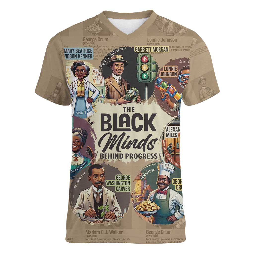 The Black Minds Behind Progress Women V-Neck T-Shirt Africa Black Invention - Wonder Print Shop