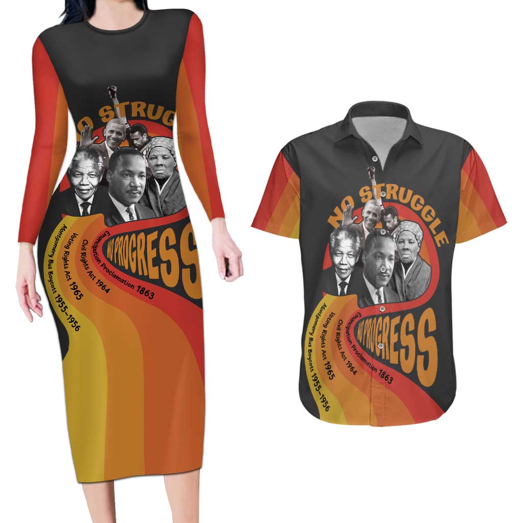 No Struggle No Progress Couples Matching Long Sleeve Bodycon Dress and Hawaiian Shirt Civil Rights Leaders - Wonder Print Shop