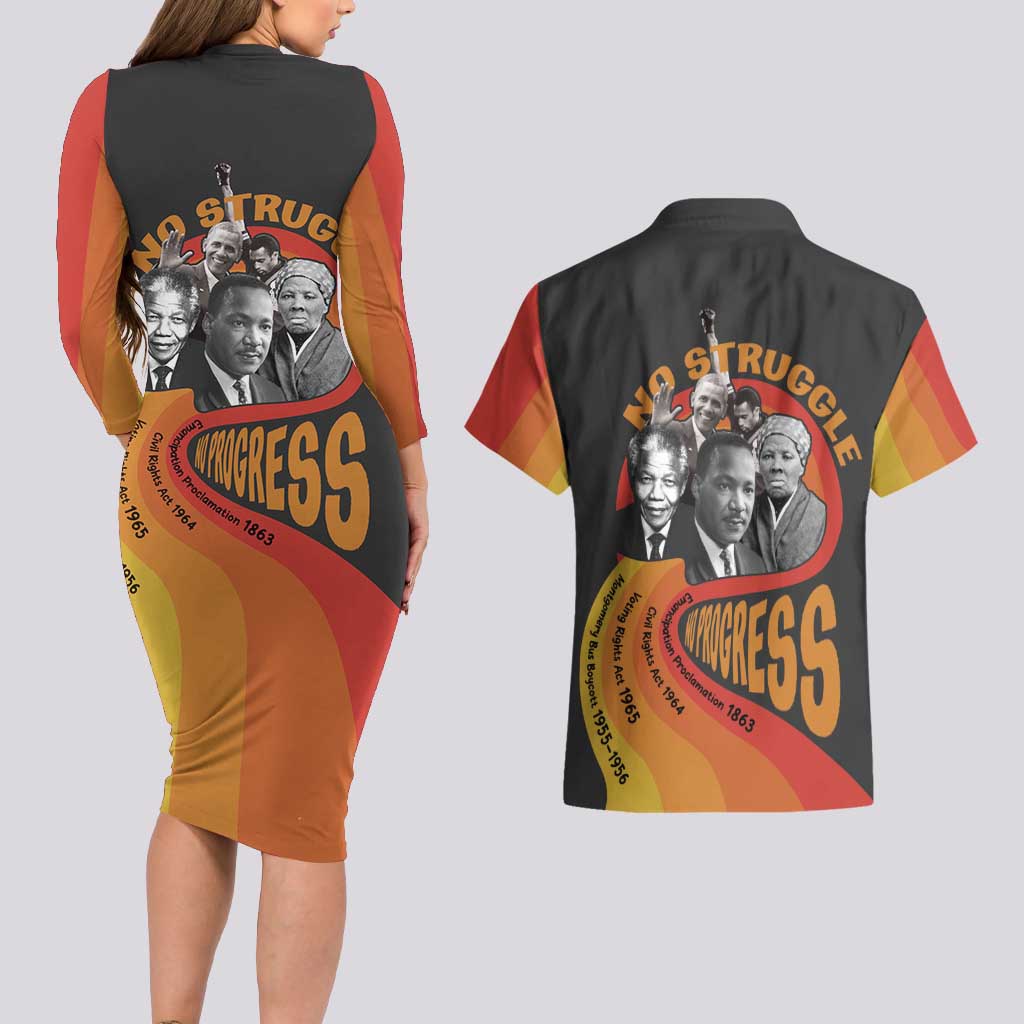 No Struggle No Progress Couples Matching Long Sleeve Bodycon Dress and Hawaiian Shirt Civil Rights Leaders - Wonder Print Shop