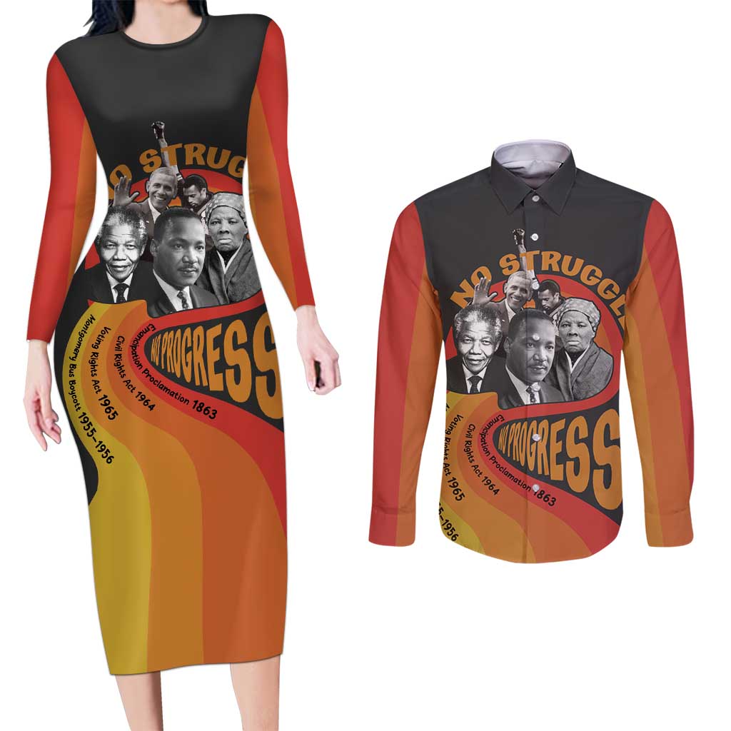 No Struggle No Progress Couples Matching Long Sleeve Bodycon Dress and Long Sleeve Button Shirt Civil Rights Leaders - Wonder Print Shop