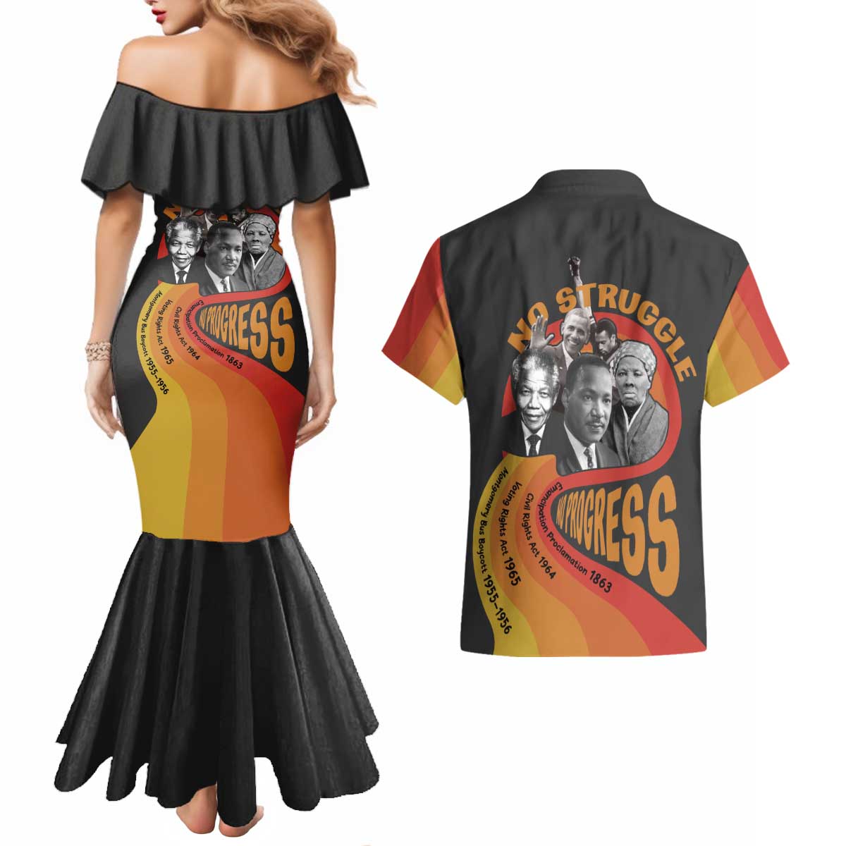 No Struggle No Progress Couples Matching Mermaid Dress and Hawaiian Shirt Civil Rights Leaders - Wonder Print Shop