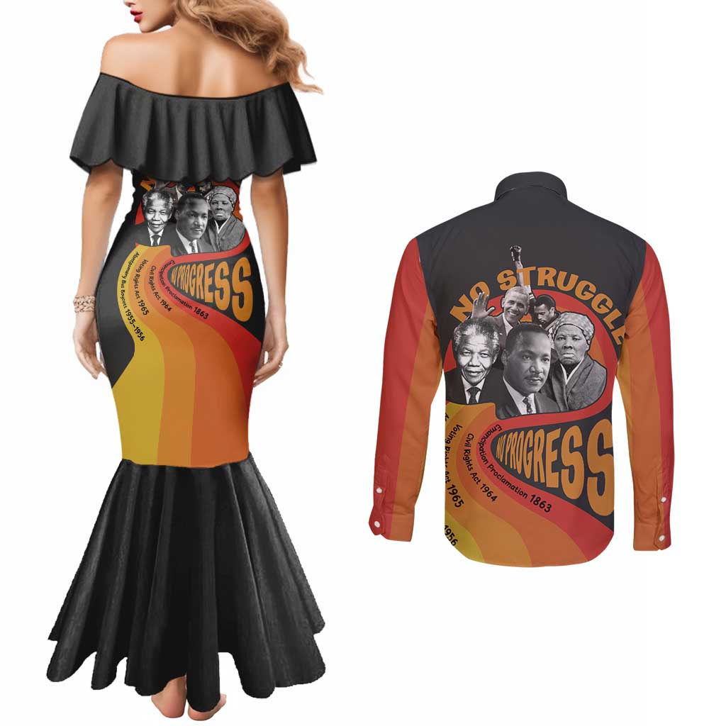 No Struggle No Progress Couples Matching Mermaid Dress and Long Sleeve Button Shirt Civil Rights Leaders
