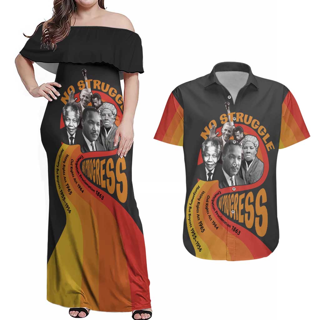 No Struggle No Progress Couples Matching Off Shoulder Maxi Dress and Hawaiian Shirt Civil Rights Leaders - Wonder Print Shop