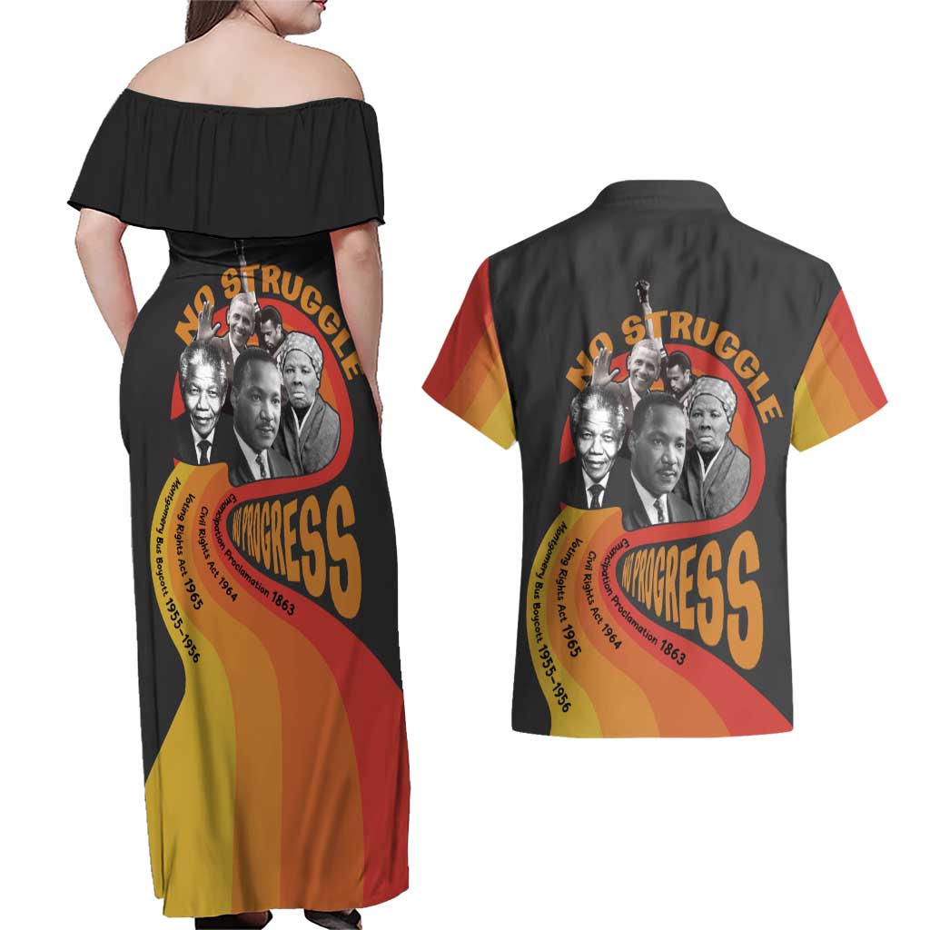 No Struggle No Progress Couples Matching Off Shoulder Maxi Dress and Hawaiian Shirt Civil Rights Leaders - Wonder Print Shop