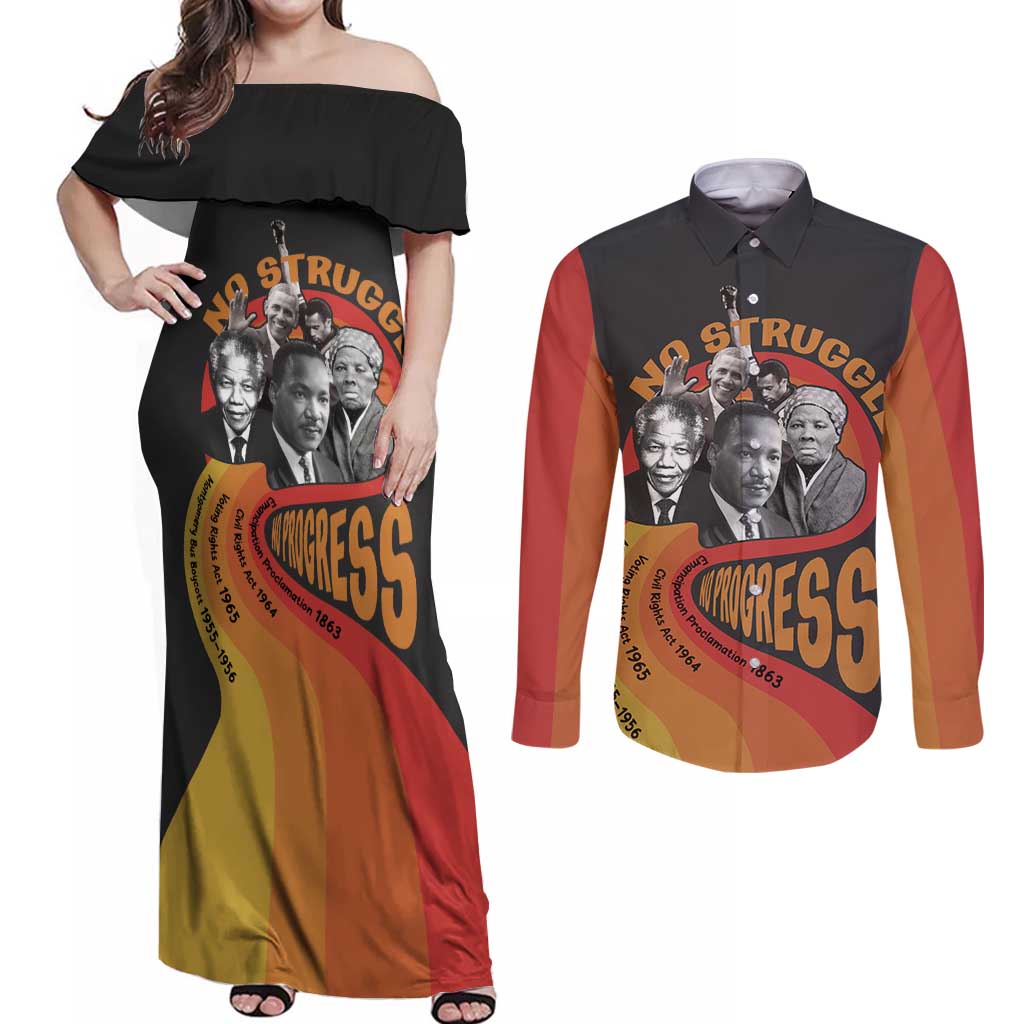 No Struggle No Progress Couples Matching Off Shoulder Maxi Dress and Long Sleeve Button Shirt Civil Rights Leaders - Wonder Print Shop