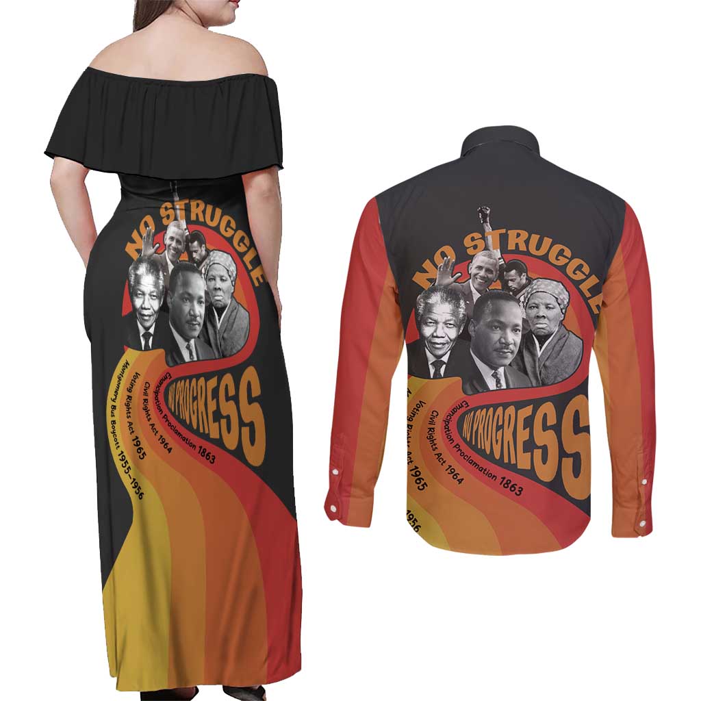 No Struggle No Progress Couples Matching Off Shoulder Maxi Dress and Long Sleeve Button Shirt Civil Rights Leaders - Wonder Print Shop