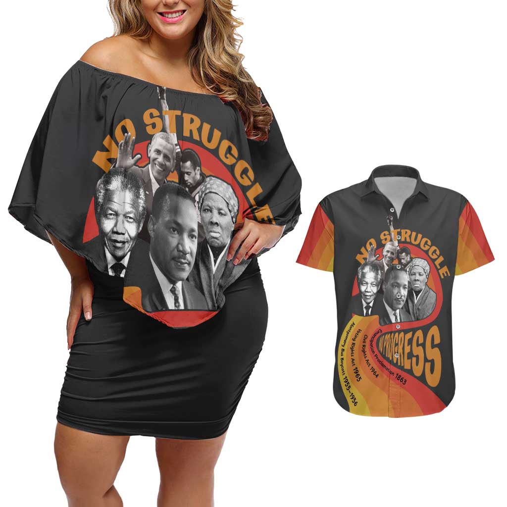 No Struggle No Progress Couples Matching Off Shoulder Short Dress and Hawaiian Shirt Civil Rights Leaders - Wonder Print Shop