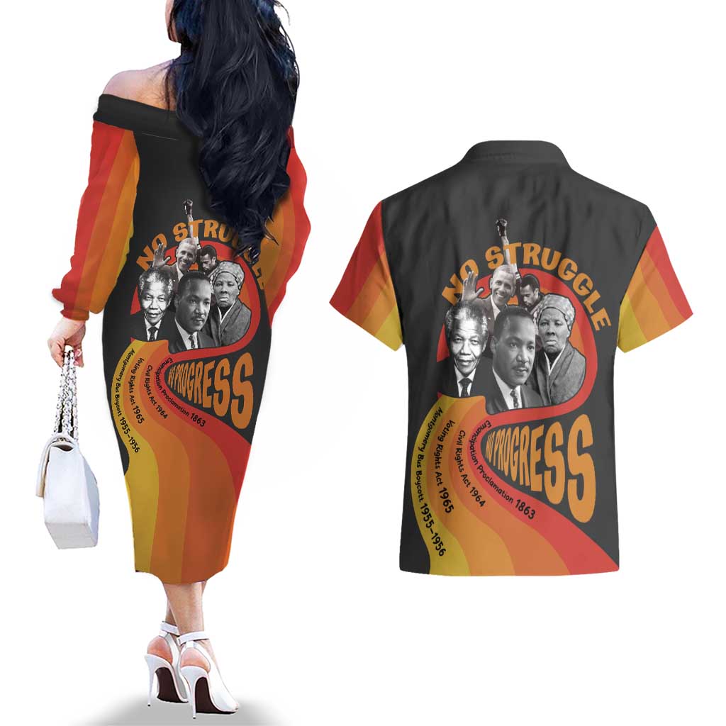 No Struggle No Progress Couples Matching Off The Shoulder Long Sleeve Dress and Hawaiian Shirt Civil Rights Leaders - Wonder Print Shop