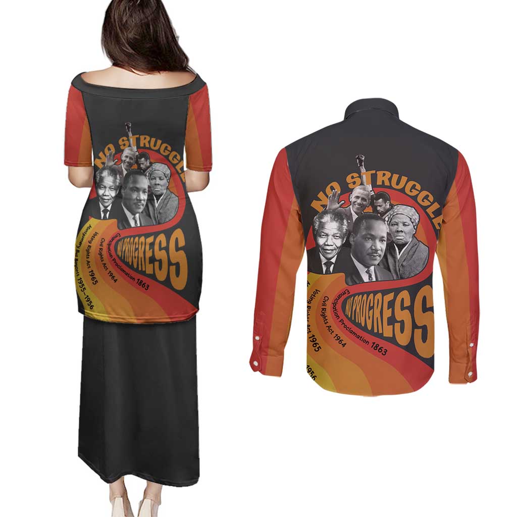 No Struggle No Progress Couples Matching Puletasi and Long Sleeve Button Shirt Civil Rights Leaders - Wonder Print Shop