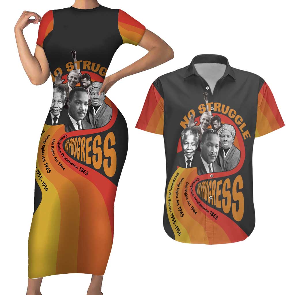 No Struggle No Progress Couples Matching Short Sleeve Bodycon Dress and Hawaiian Shirt Civil Rights Leaders - Wonder Print Shop