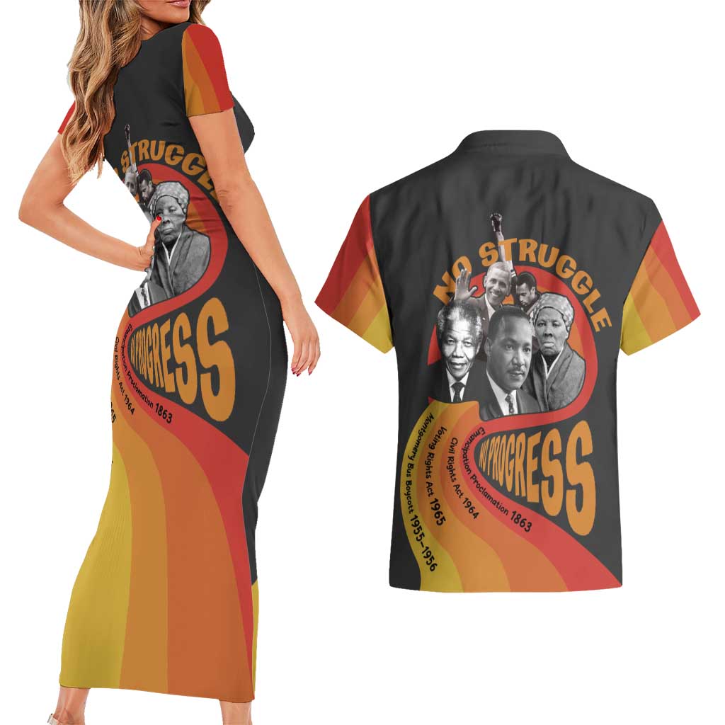 No Struggle No Progress Couples Matching Short Sleeve Bodycon Dress and Hawaiian Shirt Civil Rights Leaders - Wonder Print Shop