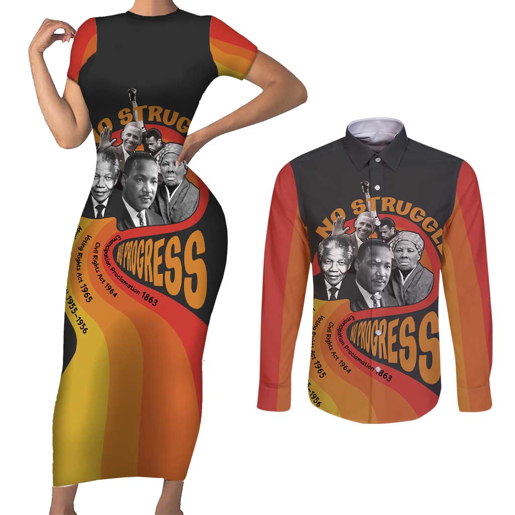 No Struggle No Progress Couples Matching Short Sleeve Bodycon Dress and Long Sleeve Button Shirt Civil Rights Leaders - Wonder Print Shop
