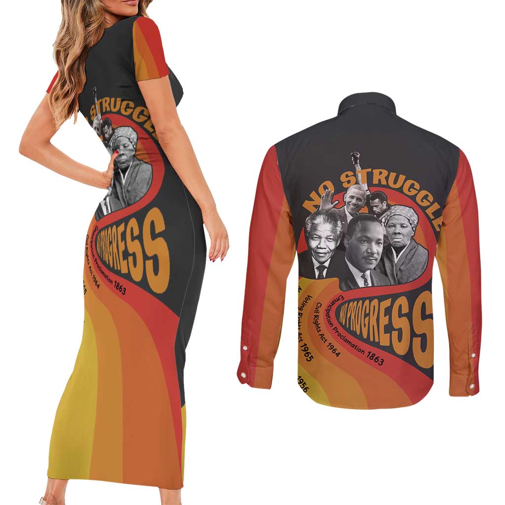 No Struggle No Progress Couples Matching Short Sleeve Bodycon Dress and Long Sleeve Button Shirt Civil Rights Leaders - Wonder Print Shop