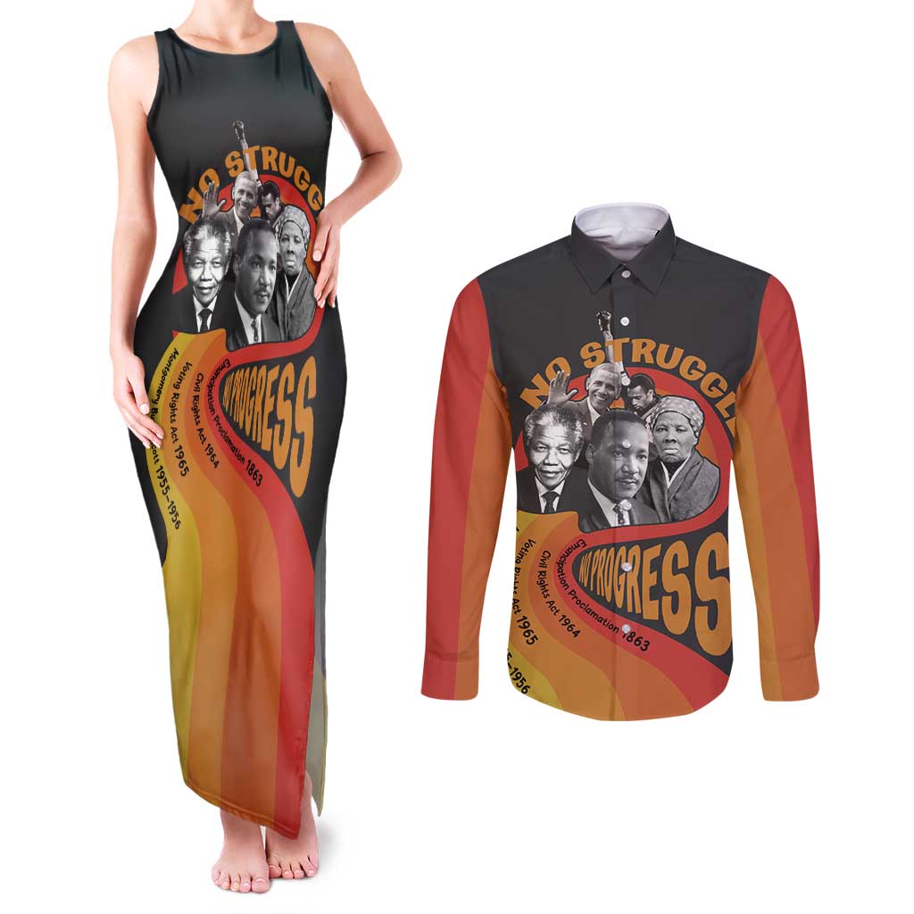 No Struggle No Progress Couples Matching Tank Maxi Dress and Long Sleeve Button Shirt Civil Rights Leaders - Wonder Print Shop