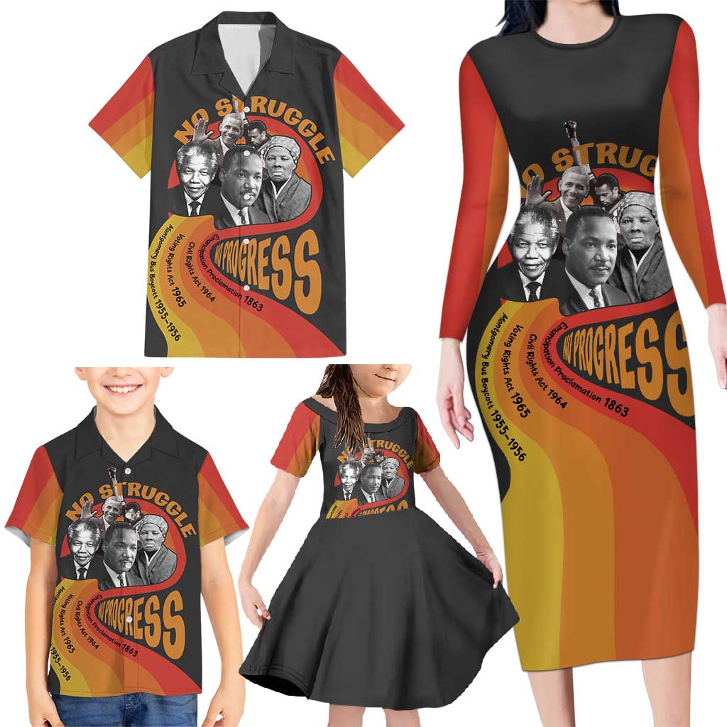 No Struggle No Progress Family Matching Long Sleeve Bodycon Dress and Hawaiian Shirt Civil Rights Leaders - Wonder Print Shop