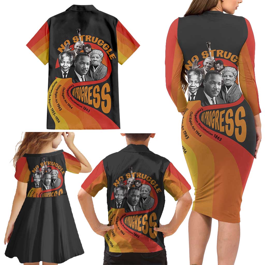 No Struggle No Progress Family Matching Long Sleeve Bodycon Dress and Hawaiian Shirt Civil Rights Leaders - Wonder Print Shop