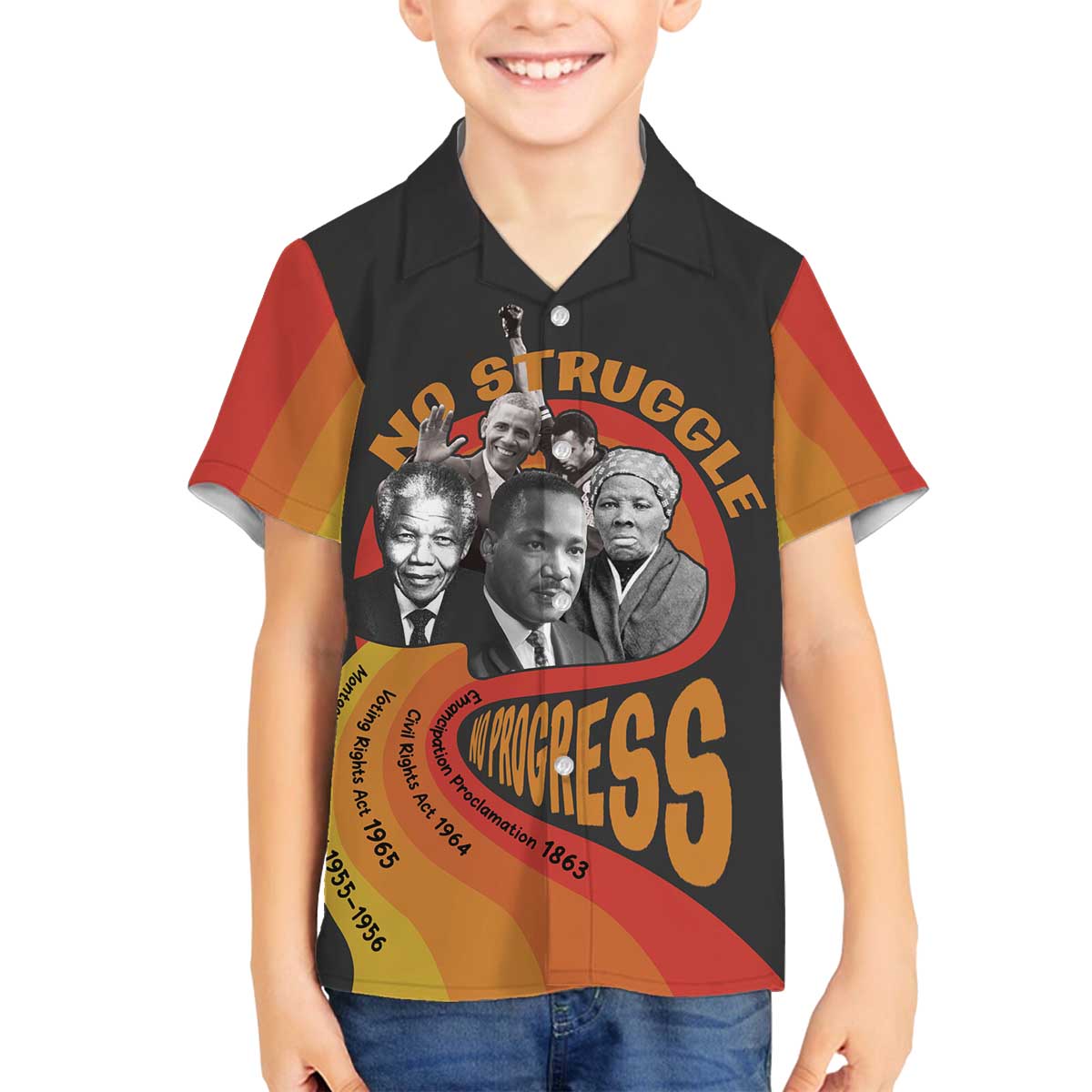 No Struggle No Progress Family Matching Off The Shoulder Long Sleeve Dress and Hawaiian Shirt Civil Rights Leaders - Wonder Print Shop