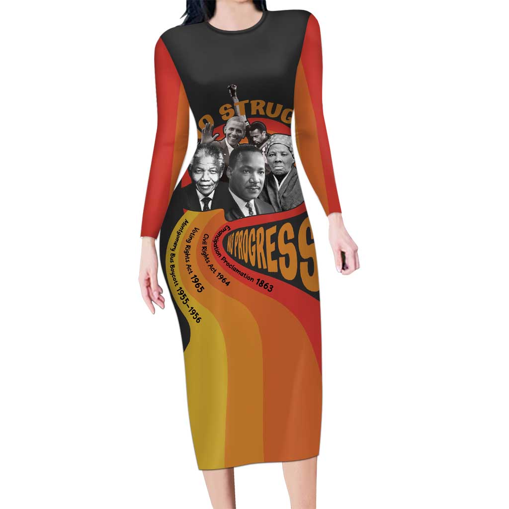 No Struggle No Progress Long Sleeve Bodycon Dress Civil Rights Leaders - Wonder Print Shop