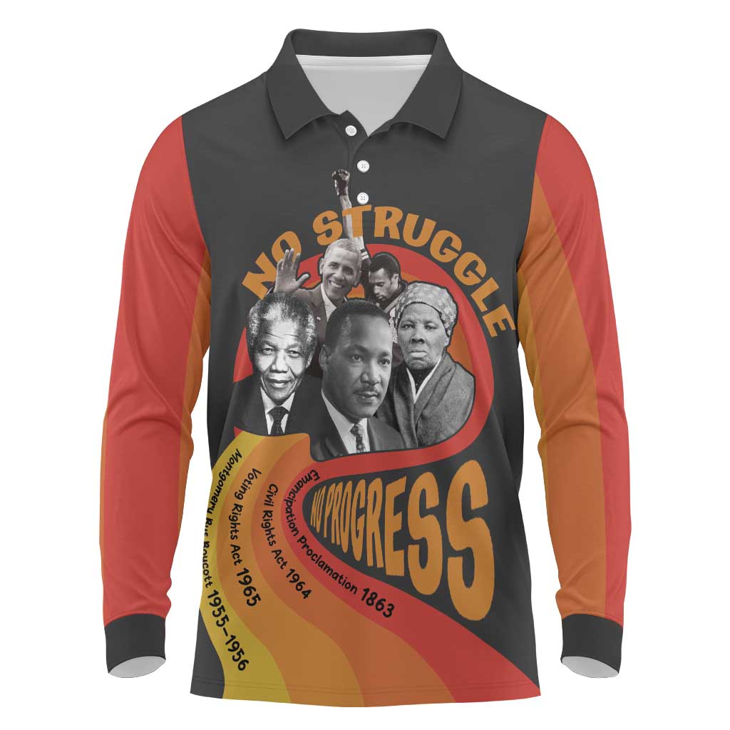 No Struggle No Progress Long Sleeve Polo Shirt Civil Rights Leaders - Wonder Print Shop