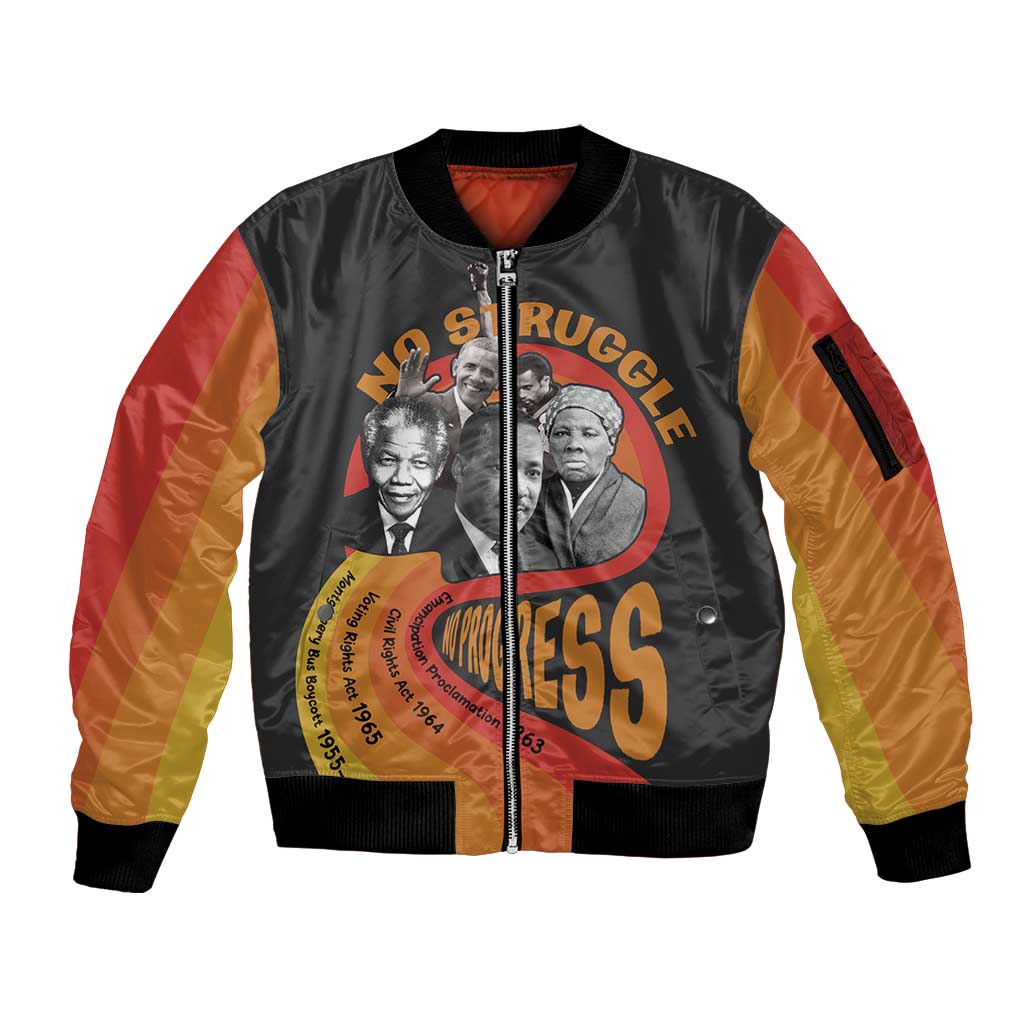 No Struggle No Progress Sleeve Zip Bomber Jacket Civil Rights Leaders - Wonder Print Shop