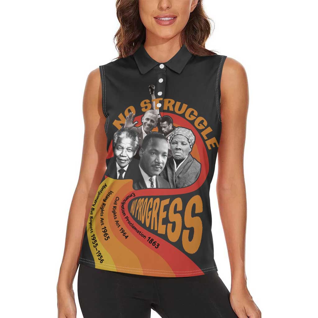 No Struggle No Progress Women Sleeveless Polo Shirt Civil Rights Leaders - Wonder Print Shop