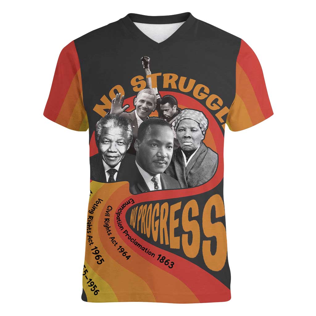 No Struggle No Progress Women V-Neck T-Shirt Civil Rights Leaders - Wonder Print Shop
