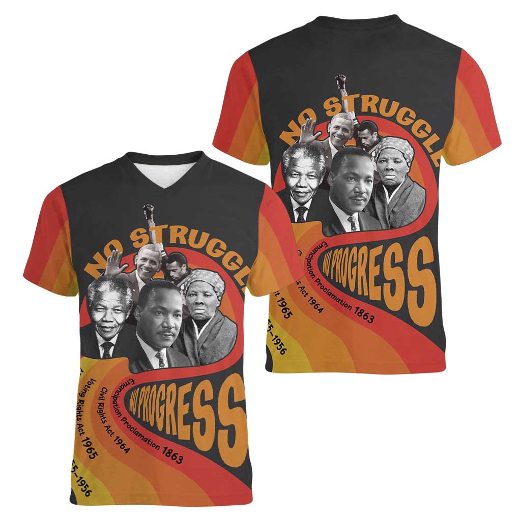 No Struggle No Progress Women V-Neck T-Shirt Civil Rights Leaders - Wonder Print Shop