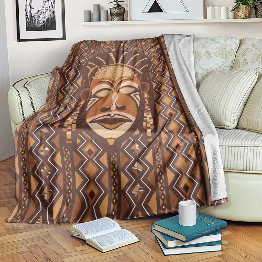 African Mask Printed Mudcloth Blanket