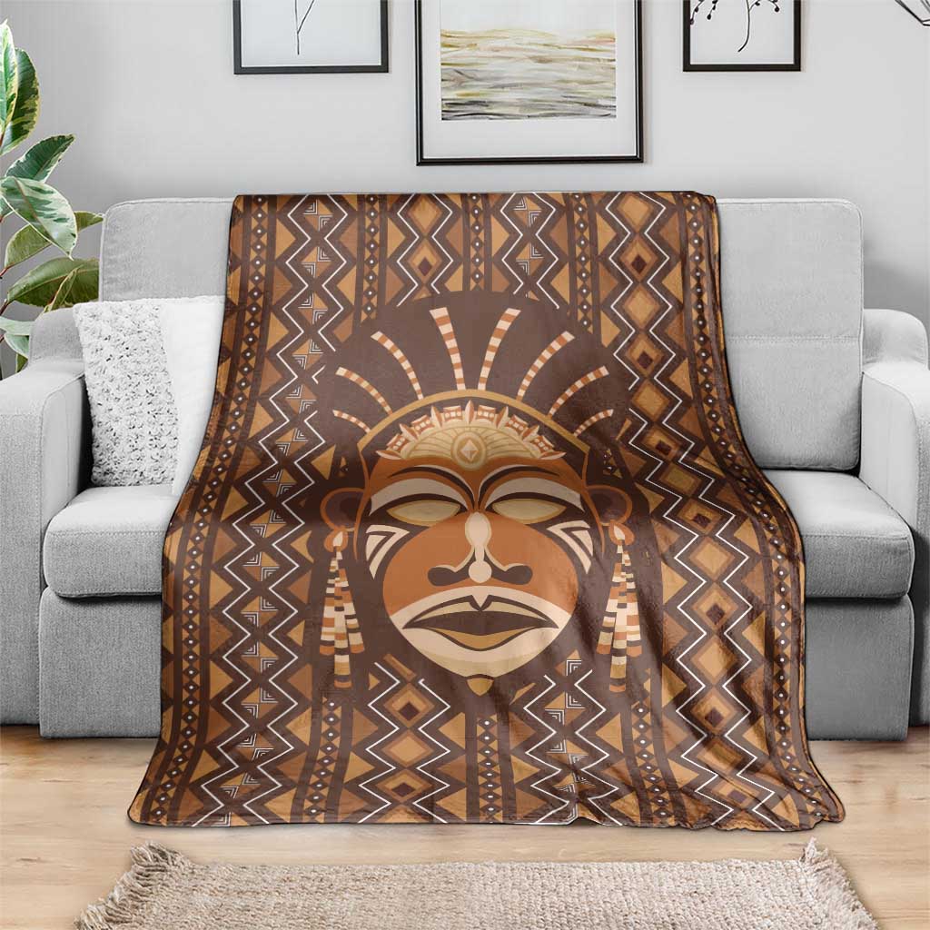 African Mask Printed Mudcloth Blanket