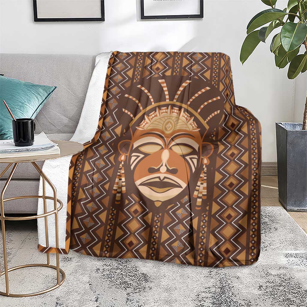 African Mask Printed Mudcloth Blanket