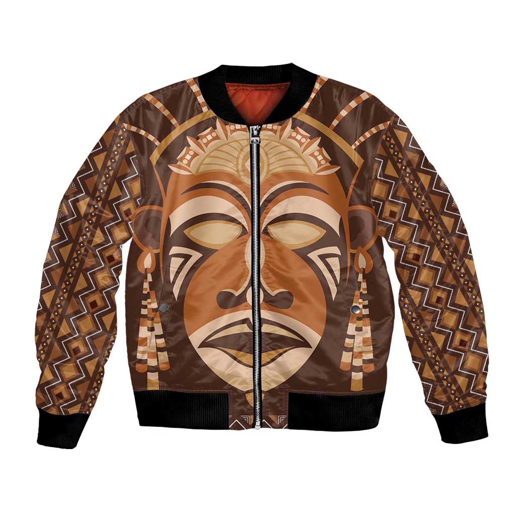 African Mask Printed Mudcloth Bomber Jacket - Wonder Print Shop