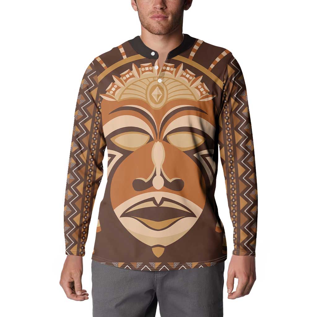 African Mask Printed Mudcloth Button Sweatshirt - Wonder Print Shop