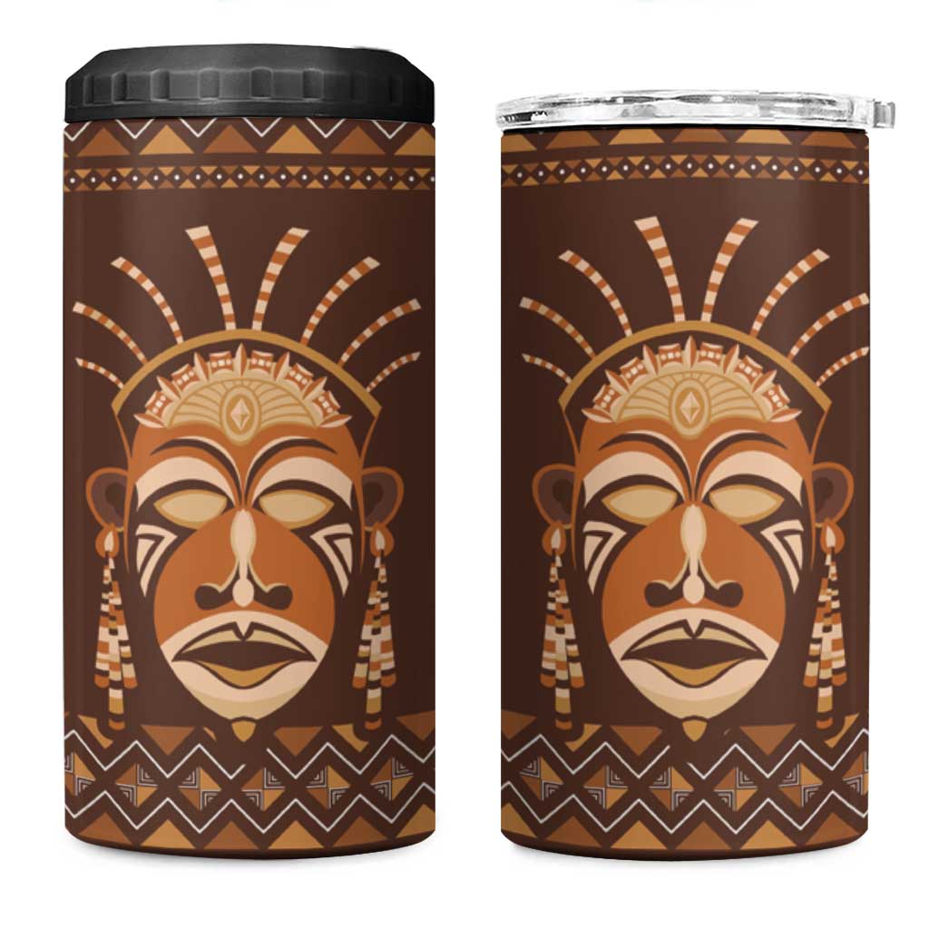 African Mask Printed Mudcloth 4 in 1 Can Cooler Tumbler - Wonder Print Shop