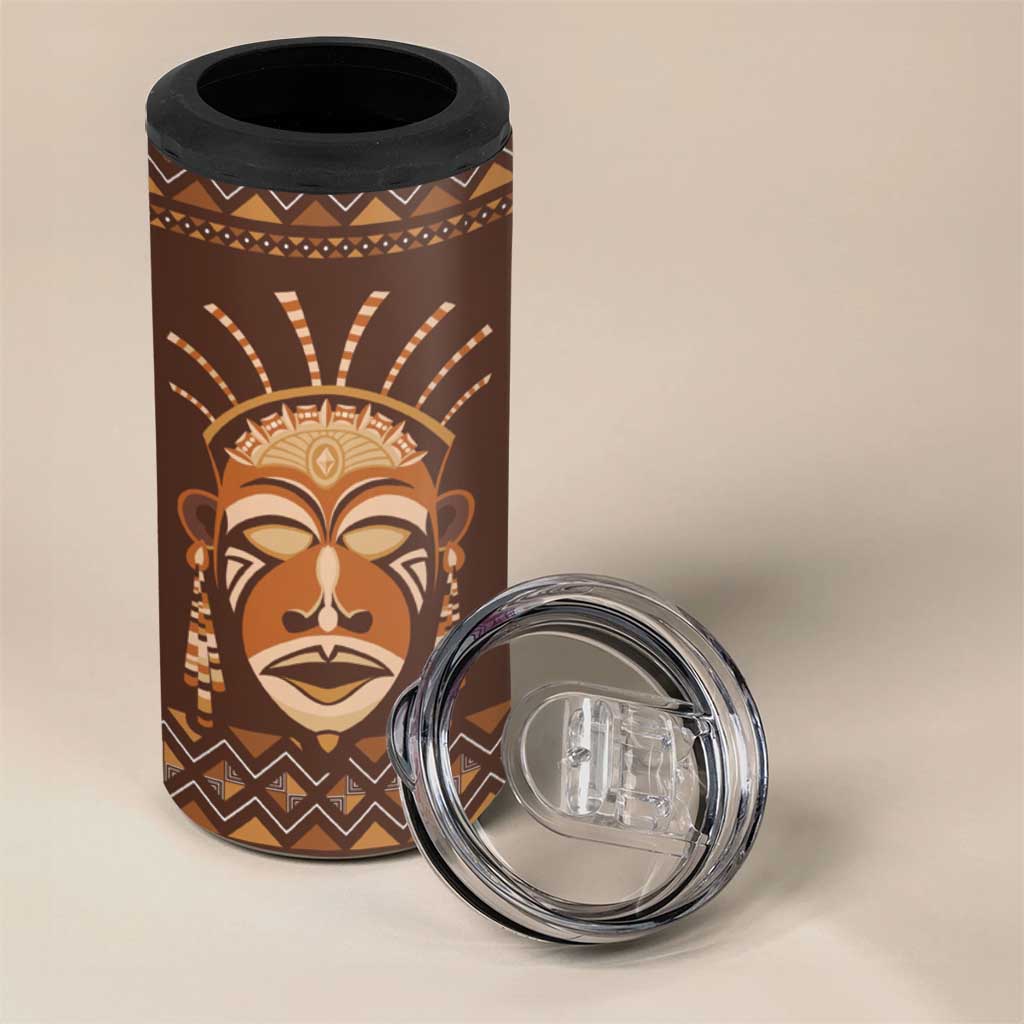 African Mask Printed Mudcloth 4 in 1 Can Cooler Tumbler - Wonder Print Shop