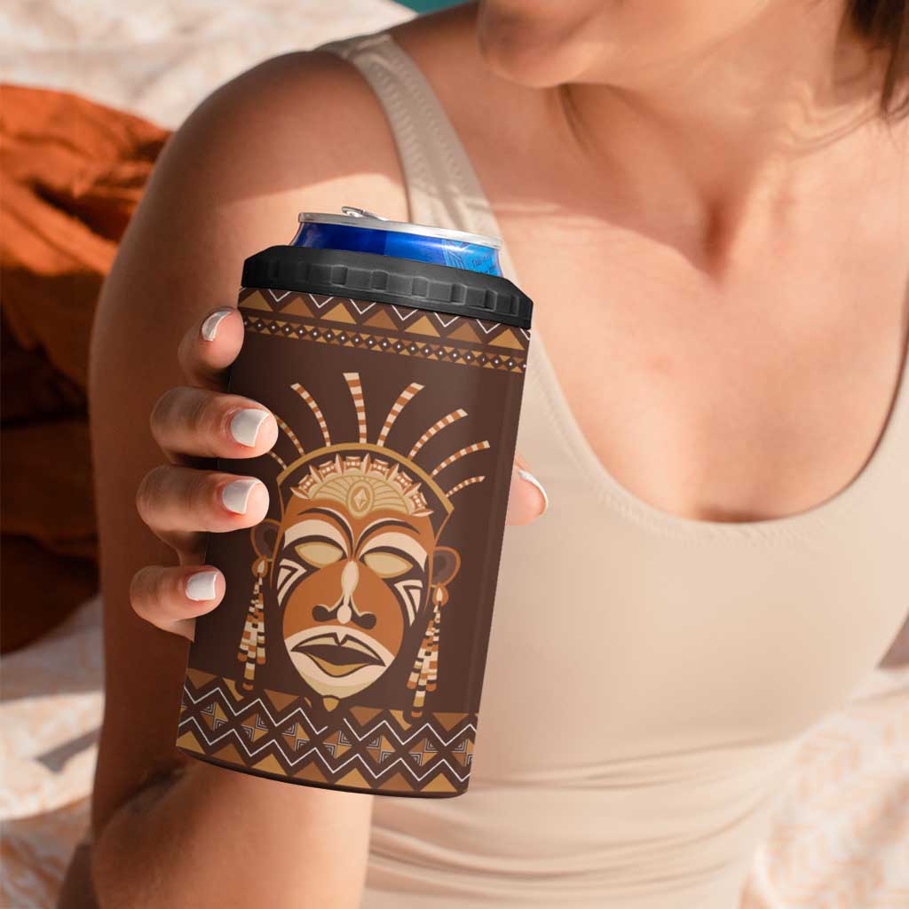 African Mask Printed Mudcloth 4 in 1 Can Cooler Tumbler - Wonder Print Shop