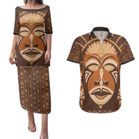 African Mask Printed Mudcloth Couples Matching Puletasi and Hawaiian Shirt - Wonder Print Shop